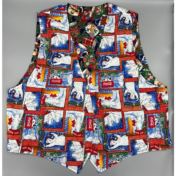 Coca Cola Polar‎ Bear Merry Christmas Waistcoat Vest Reversible Print Size S/M - Picture 6 of 12